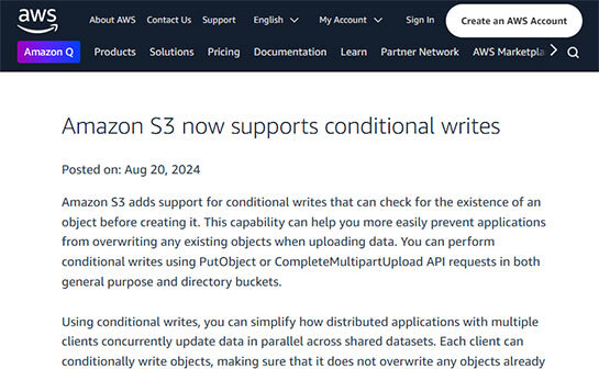 Amazon S3が「条件付き書きこみ」サポート