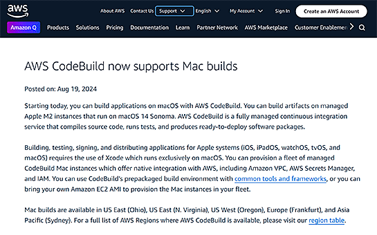 [AWS CodeBuildがmacOSでのビルドに対応