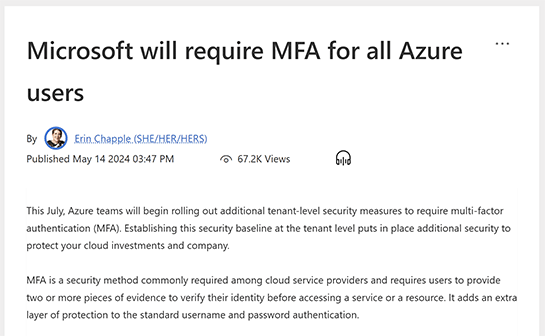 Microsoft Azureの管理者は多要素認証によるサインオンが必須に