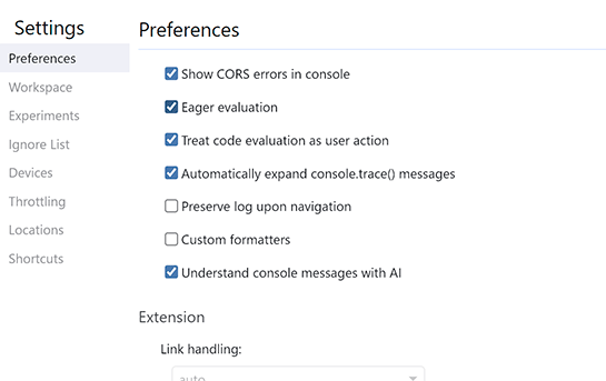 「Understand console messages with AI」にチェック