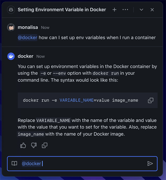 DockerのCopilotに対して環境設定について質問