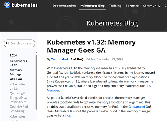 Kubernetesのメモリマネージャ機能が正式版に